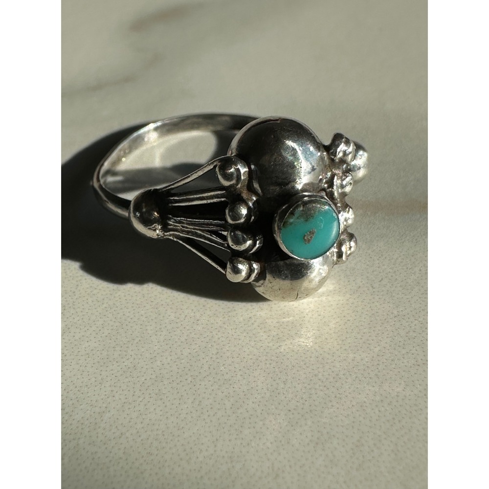 Vintage 925 Sterling Silver Turquoise Statement Ring Size 5.5-6 Southwestern 10g